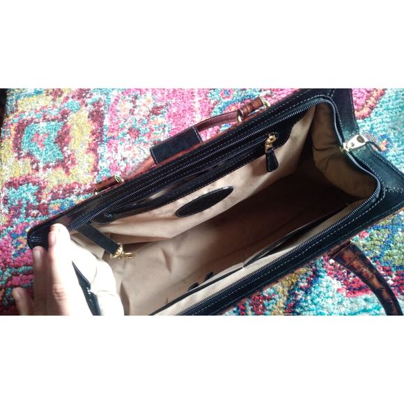 Brahmin Tuscan Collection Croc Black Leather Buckle Satchel Baguette - Picture 3 of 4